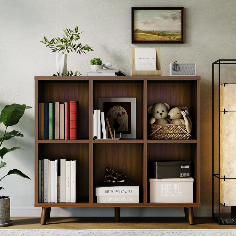 Bibliothèque 6 cubes, bibliothèque ouverte à 2 niveaux avec finition en bois, rangement moderne pour bureau à domicile, salon, chambre à coucher