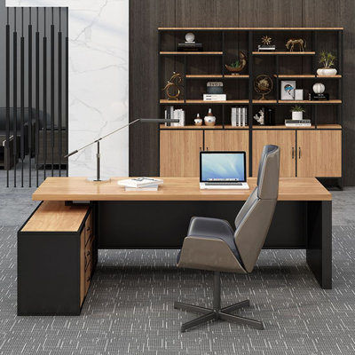 Burlywood L-Shaped Solid Wood Executive desk with drawers desk