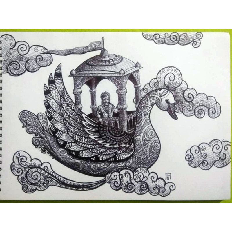 Ravana à Pushpaka Vimana | Peinture de Noharika Deogade