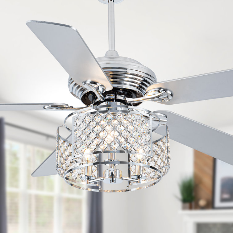 Oaks Aura 52" Reversible Crystal Ceiling Fan Remote 6-Speed DC Motor Ceiling Lighting