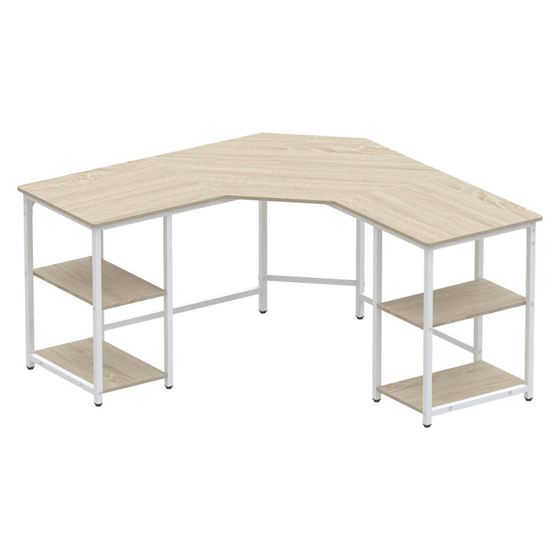 Haillee L-Shaped Metal Base Computer Desk, Beige/White