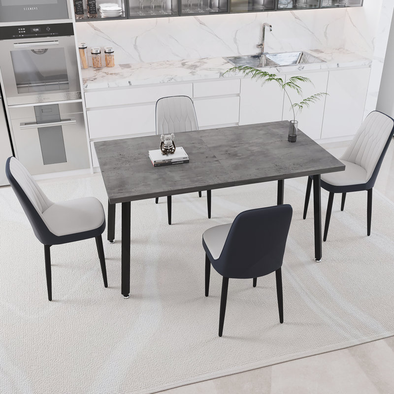 Ensemble de table de salle à manger 5 pièces, table rectangulaire extensible, 4 chaises rembourrées avec pieds en métal