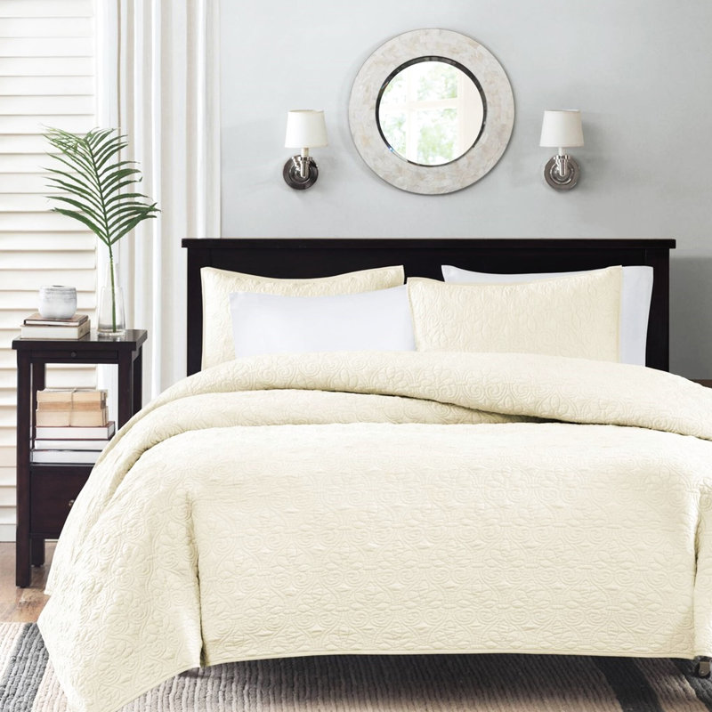 Lit très grand / très grand crème - Courtepointe réversible avec douceur et durabilité, rembourrage en coton matelassé prélavé pour plus de confort et d'élégance