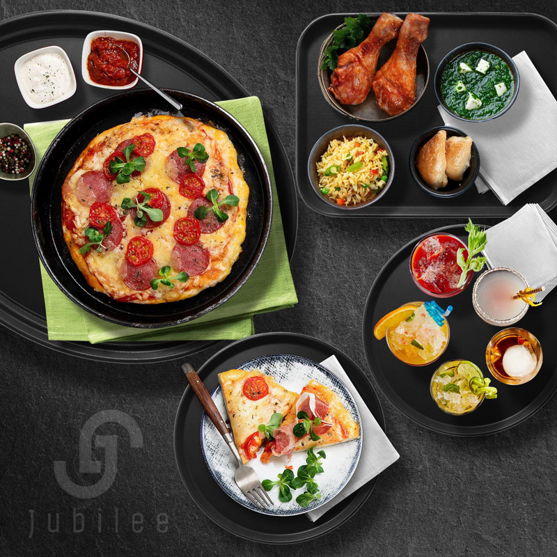 16" Round Non-Skid Serving Trays, NSF Certified, Black