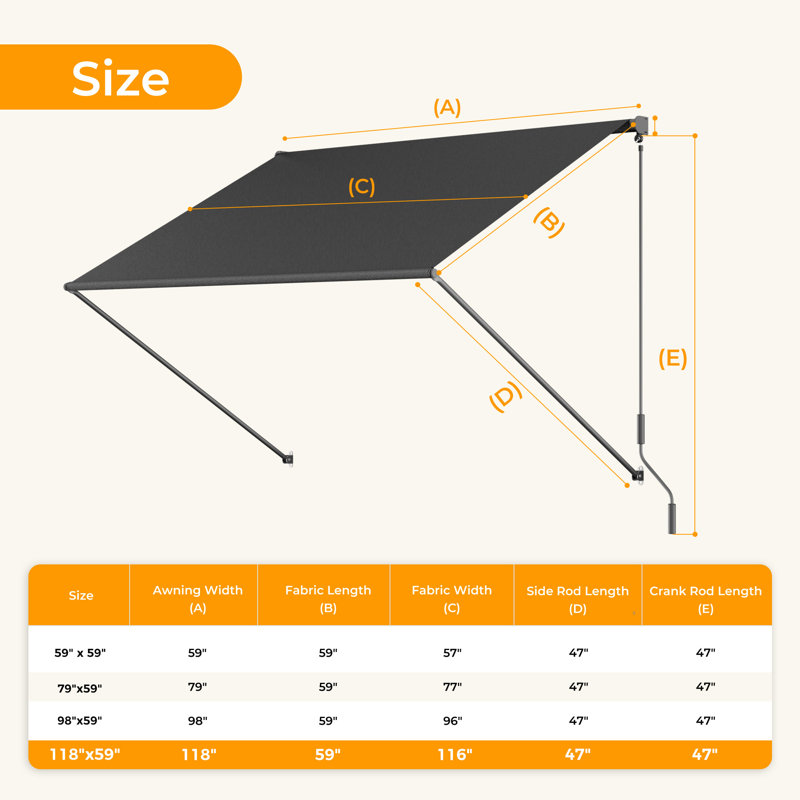 HOMEDEMO Small Retractable Window Awning Outdoor Patio Awning, Sun Shade Shelter with Waterproof UV-Resistant Fabric for Window, Door, Coffee Shop, RV
