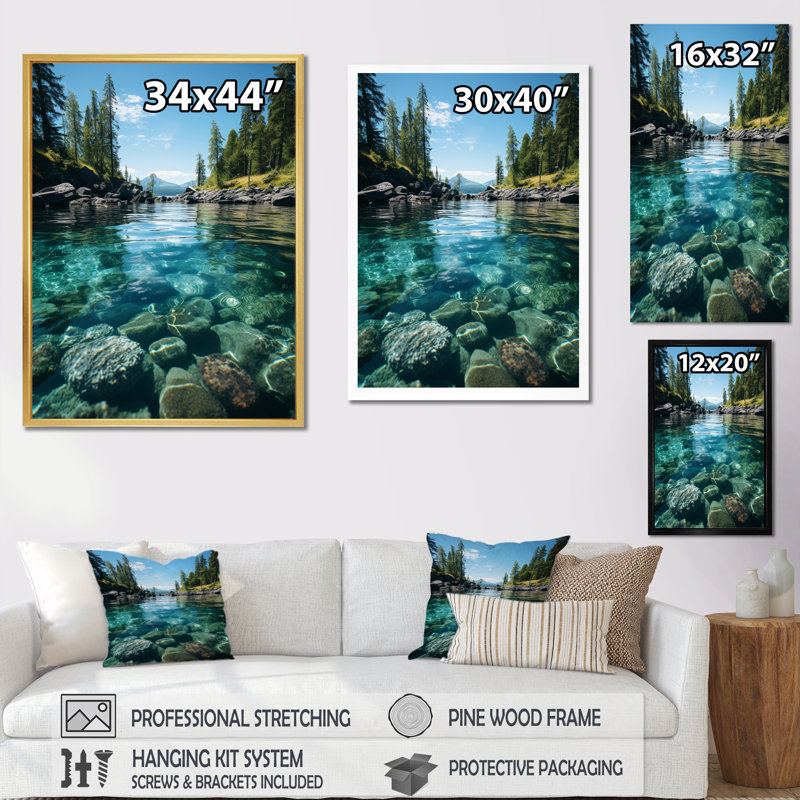 «Basnett Alaska Pristine Waters», reproduction d'art sur toile, Cadre doré simple, H 20 po x l 12 po x P 1 po
