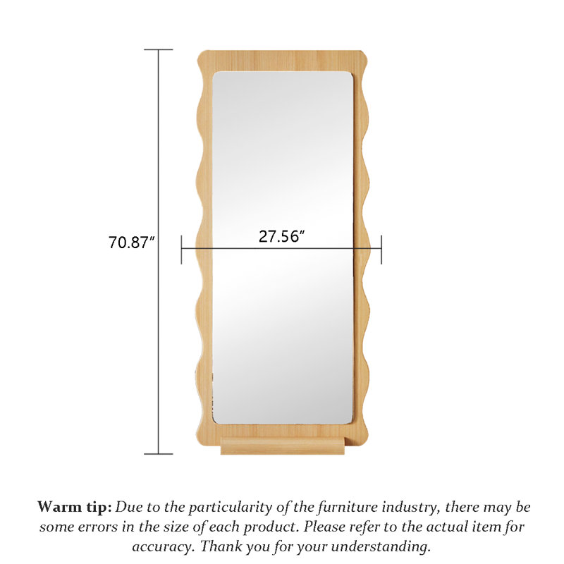 Medieval-Style Rectangular Wave-Shaped Frame Full-Length Mirror, 27.56" x 70.87", Brown