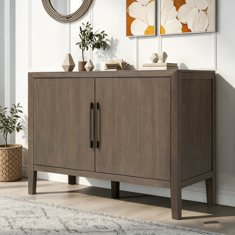 Buffet 47,25 po en placage de pin de ferme avec 2 portes, buffet rétro et pieds réglables, Brun