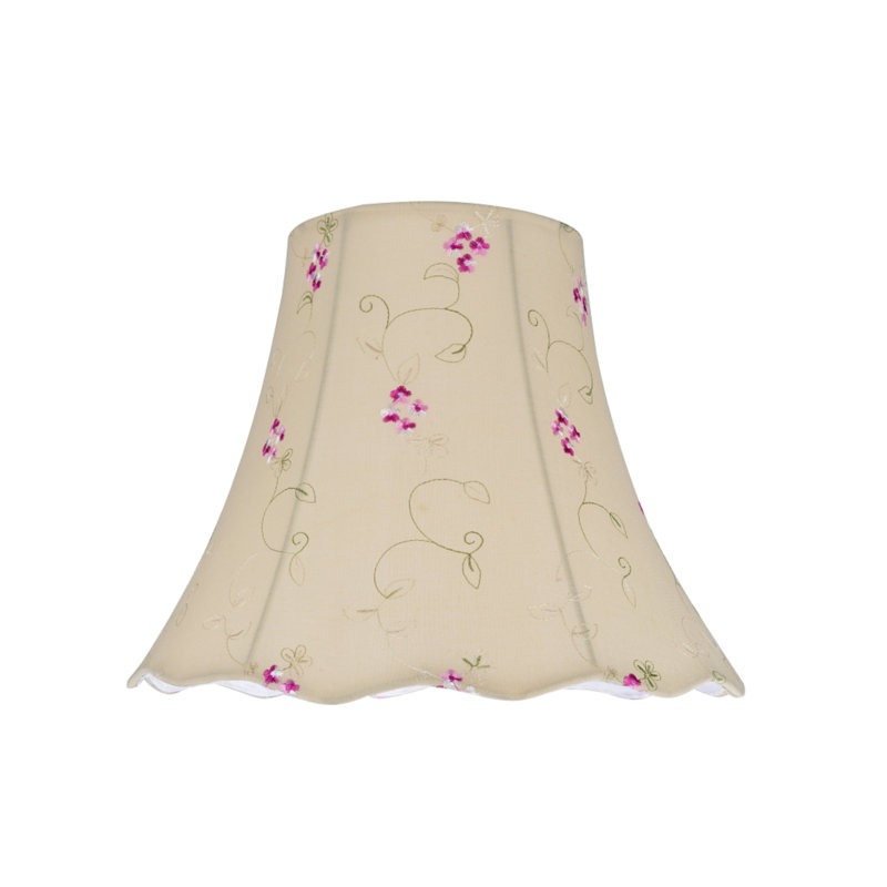 Apricot Floral Embroidered Cotton Bell Lamp Shade, 14"