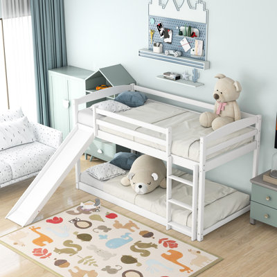 Lit gigogne convertible avec lit superposé, blanc et bois de pin