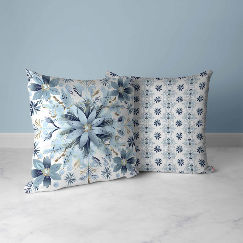Snowy Crest Indoor / Outdoor Throw Pillow Indoor / Outdoor Square Cushion, 46cm H x 46cm W, White/Steel/Grey