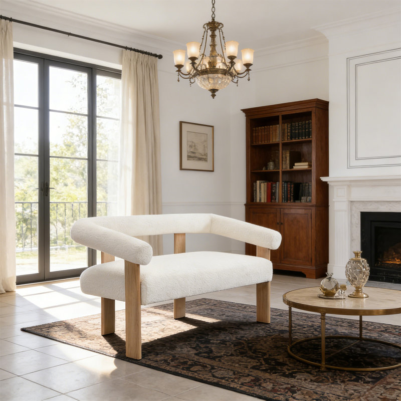 Causeuse ronde avec accoudoirs (beige et naturel), Beige
