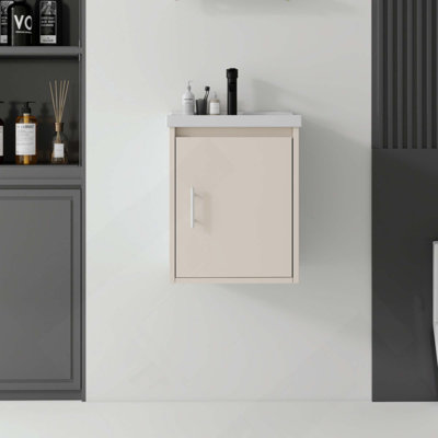 Meuble-lavabo flottant 16 po avec lavabo, porte à fermeture en douceur, lavabo en céramique, contreplaqué