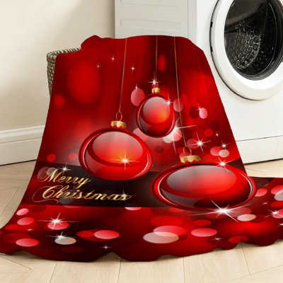 Red Ultra Soft Flannel Fleece Throw Blanket,Merry Christmas Elegant for Single-Sided Print
