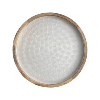 Plateau en bois de manguier avec émail blanc perle