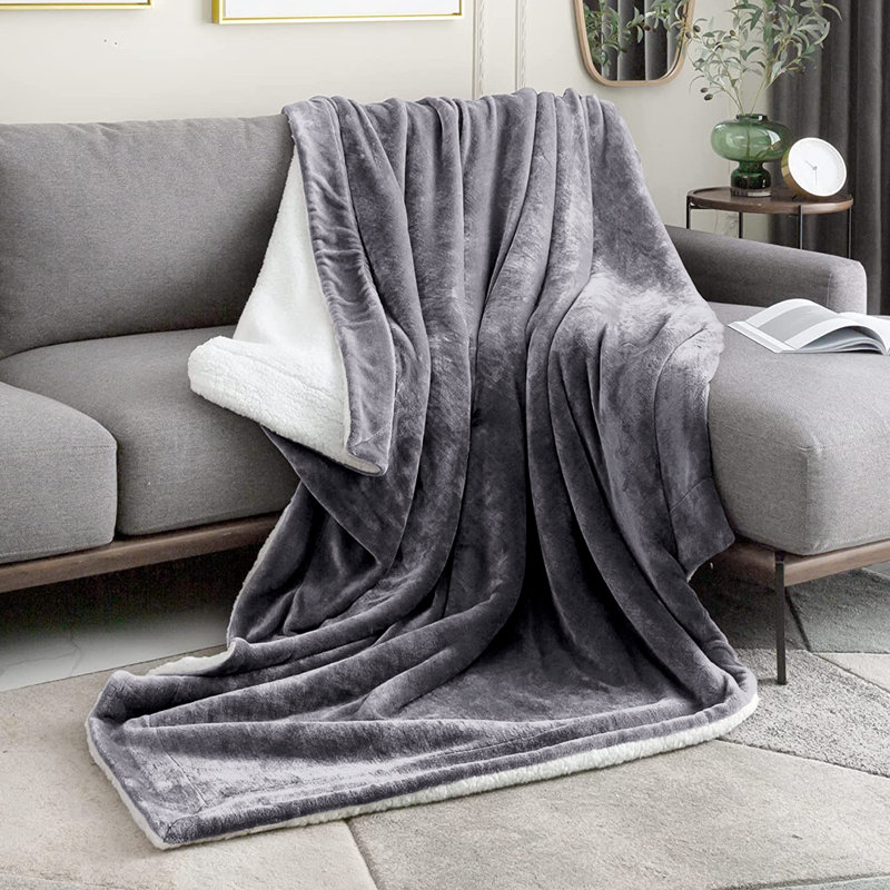 Formaran Sherpa Fleece Fur Thick Reversible Blanket Throw, Grey, W150 x L200cm
