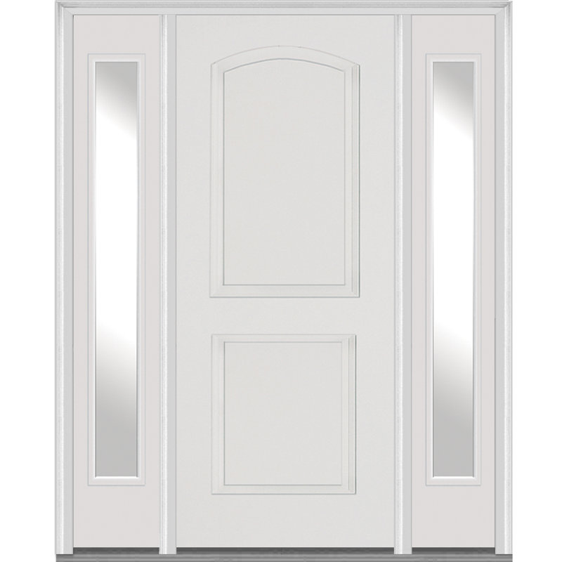 Porte extérieure peinte en fibre de verre à 2 panneaux avec deux panneaux latéraux, H 81,75 po x l 69 po, Blanc
