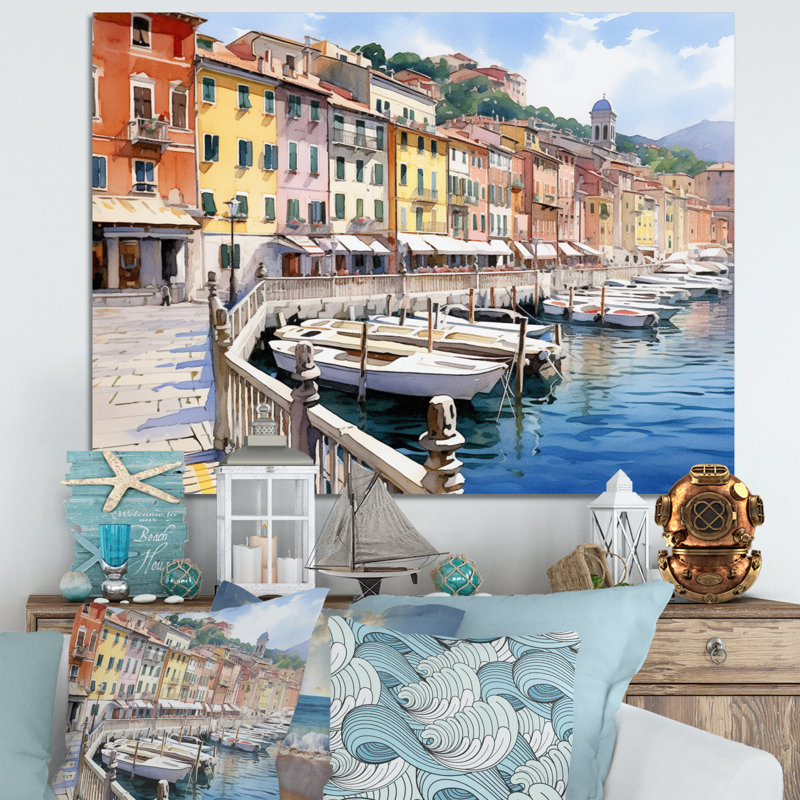«Italie», charme côtier sur toile, Toile tendue, H 34 po x l 44 po x P 1,5 po