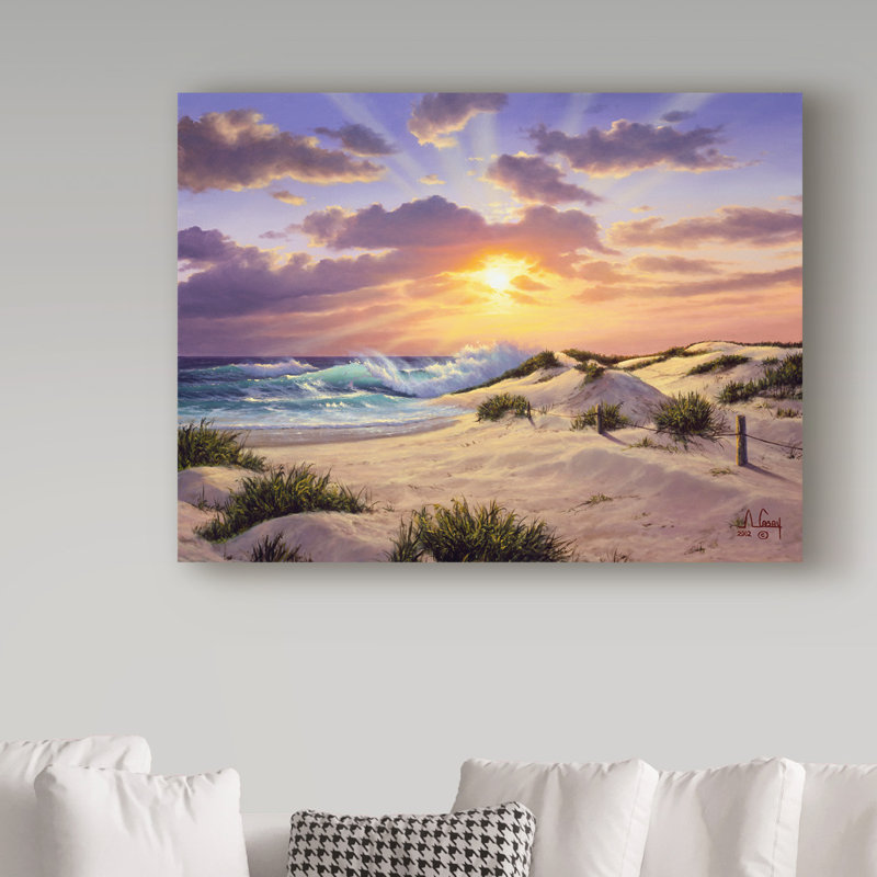 Fikes «Sunset Beach 2», reproduction de peinture à l'huile sur toile tendue, H 18 po x l 24 po