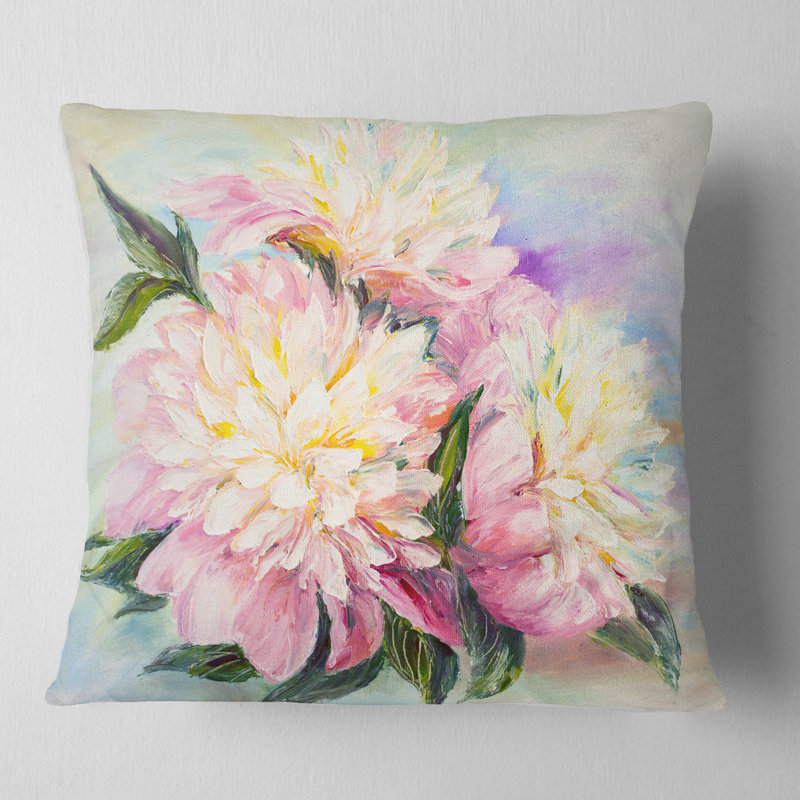 Fleurs pivoines roses - Coussin imprimé floral, 16 po x 1 po, Coussin décoratif
