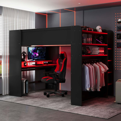 Lit superposé Gamer avec bureau intégré et éclairage RVB