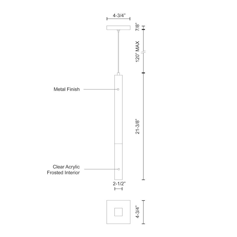 Martelo LED Pendant, 21.375" H x 4.75" W x 4.75" D