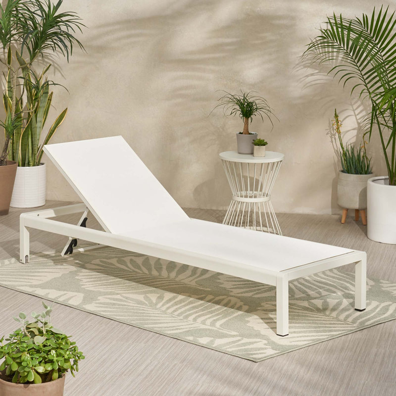 Chaise longue tendance pour l'extérieur, 1, Blanc, H 11,8 po x l 77,5 po x P 25,25 po