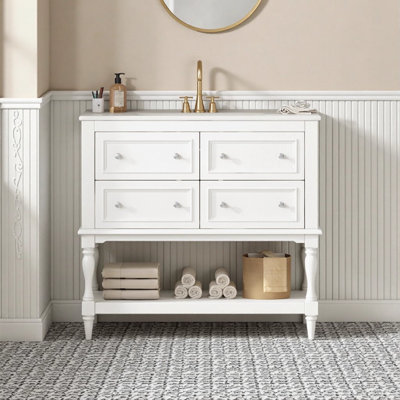 Ensemble de meuble-lavabo moderne 36 po avec lavabo sous-comptoir en céramique, ensemble de meuble-lavabo autoportant avec 4 tiroirs et structure en bois massif, blanc