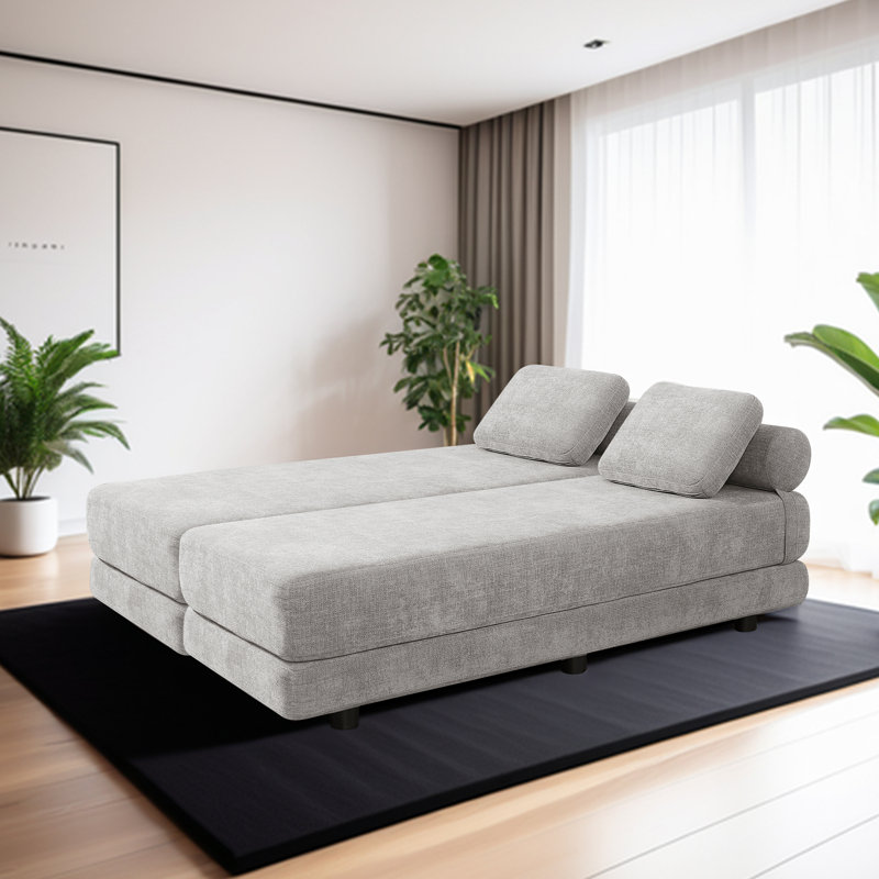 30"W Convertible Daybed - Fold Out Sleeper With Queen Size Mattress, Gray, 60" W