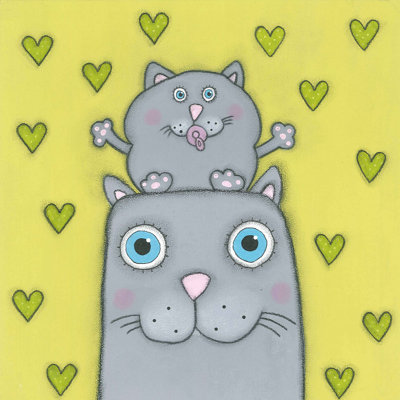 'Cat with Kitten' Print on Wrapped Canvas