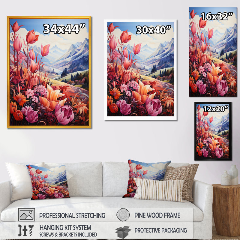 "Paysage romantique majestueux pics 1", Cadre flottant noir, H 32 po x l 24 po x P 1 po