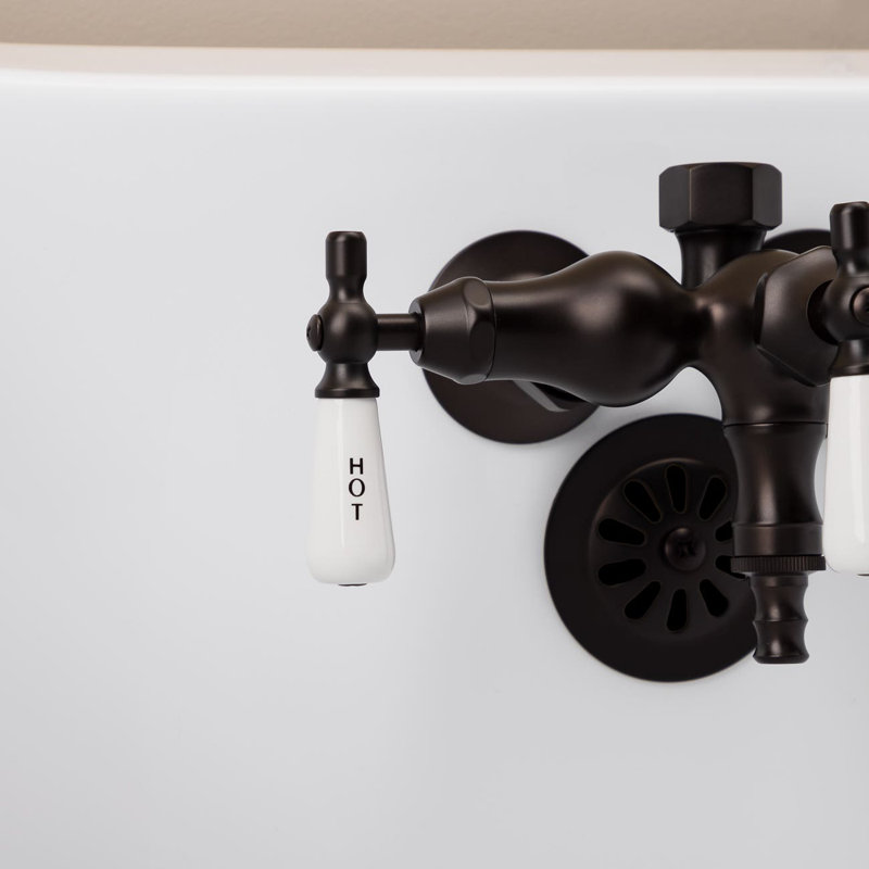 3 Handle Clawfoot Tub Faucet and Diverter, Oil Rubbed Bronze