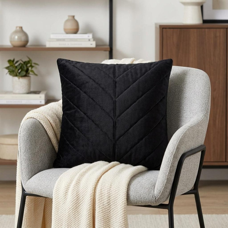 20" Black Cotton Blend Throw Pillow, Black