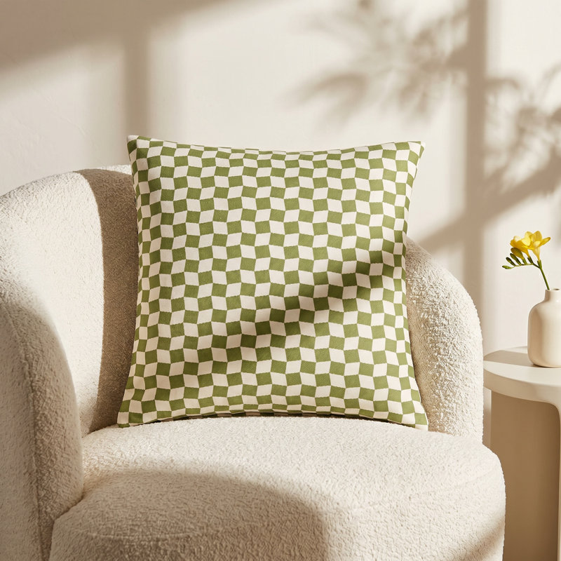 Terrace Accent Pillow, Feather, Green Geometric, Square 22"
