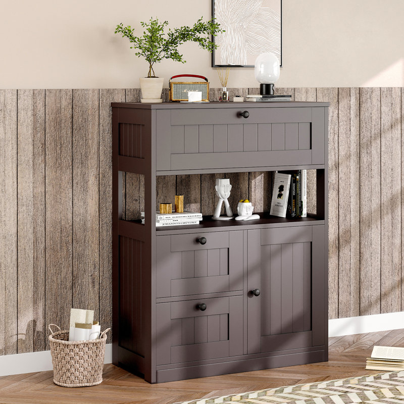 Armoire de rangement multifonctionnelle 3 tiroirs et 1 porte, Brun
