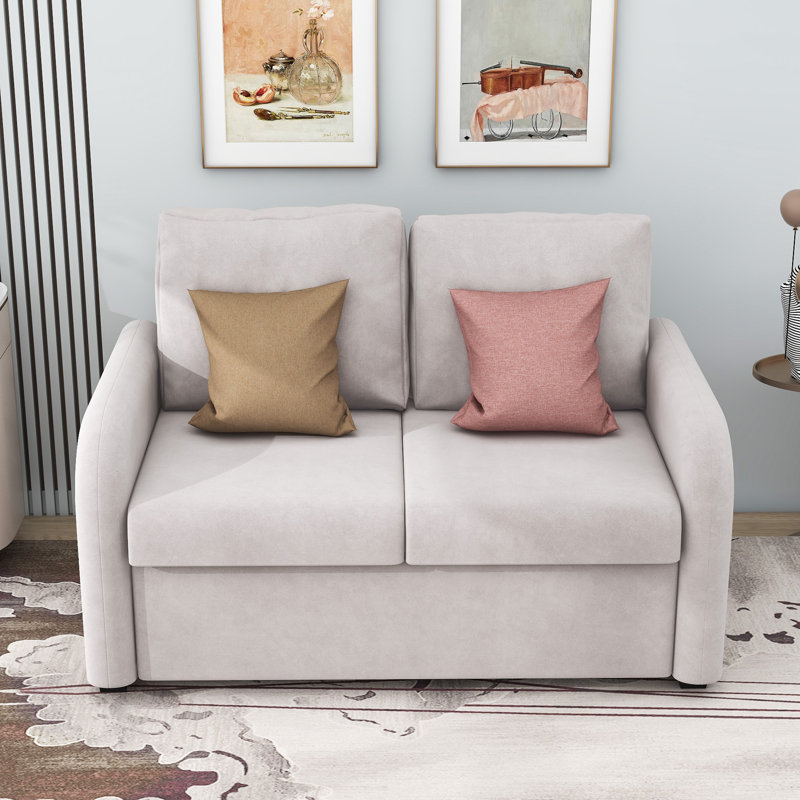 Bissonnette 53" Upholstered Sleeper Sofa, Beige Velvet