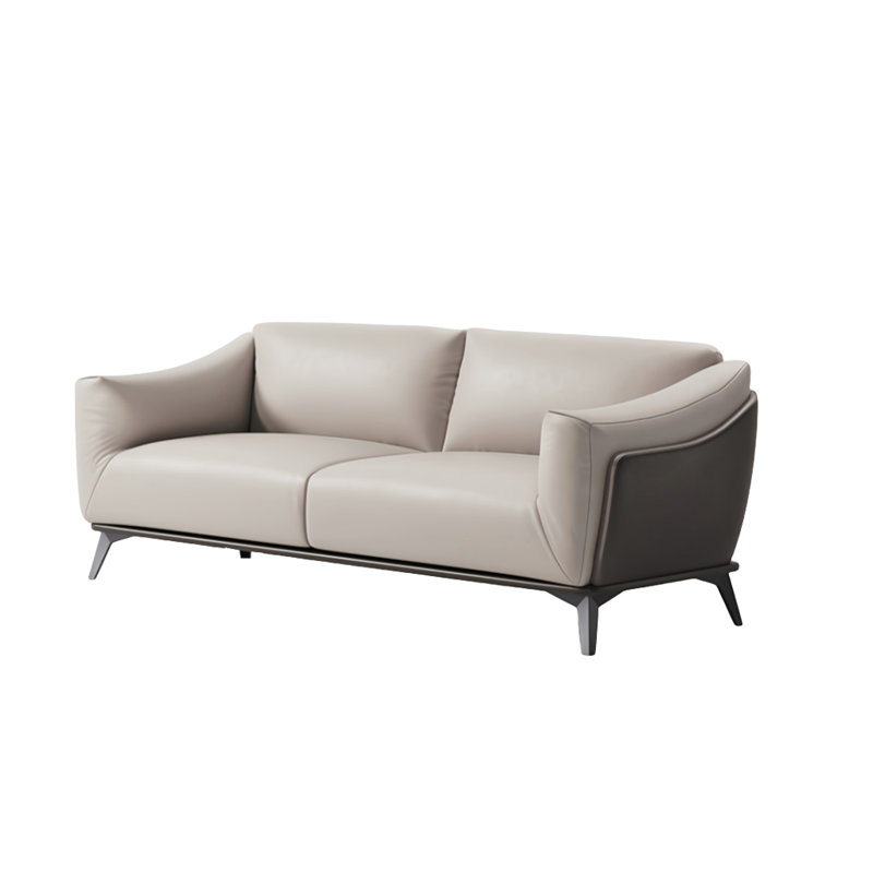 Solid wood simple sofa, Off-White Leather Match