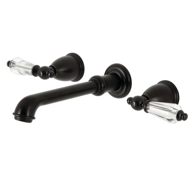 Kingston Brass Wilshire Two-Handle 3-Hole Wall Mount Bathroom Faucet, Black/Brushed Nickel