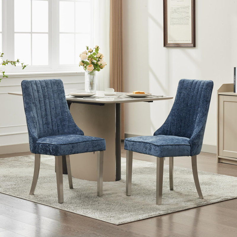 Chaise de salle à manger moderne, Argent argent, Bleu