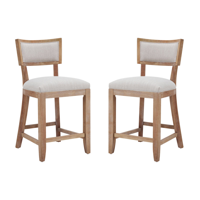 Counter Stools Set Of 2, Upholstered Counter Height Bar Stools With Comfy Back, Solid Rubber Wood Frame, Backrest, Footrest, Armless Barstools For Home Bar, Kitchen Counter