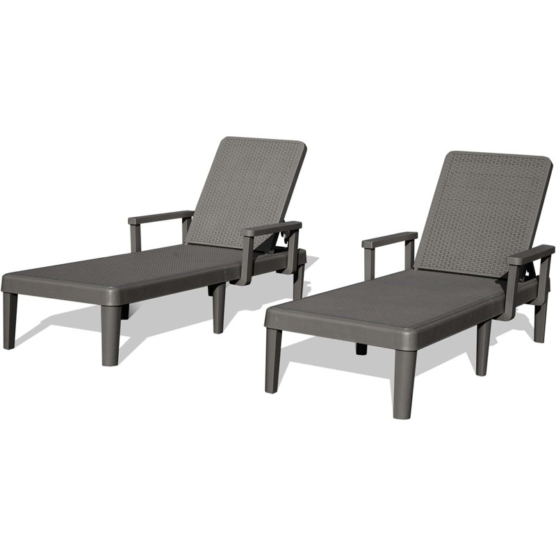 Set of 2 Outdoor Lounge Chairs with 6-Position Adjustable Backrest for Poolside, Patio, Garden, and Deck Use., Grey