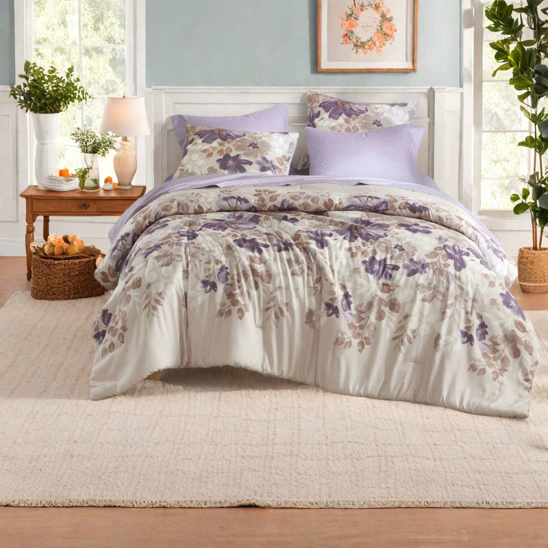 Soft King Bedding Sets, Polyester Floral Taupe Style For Modern Home