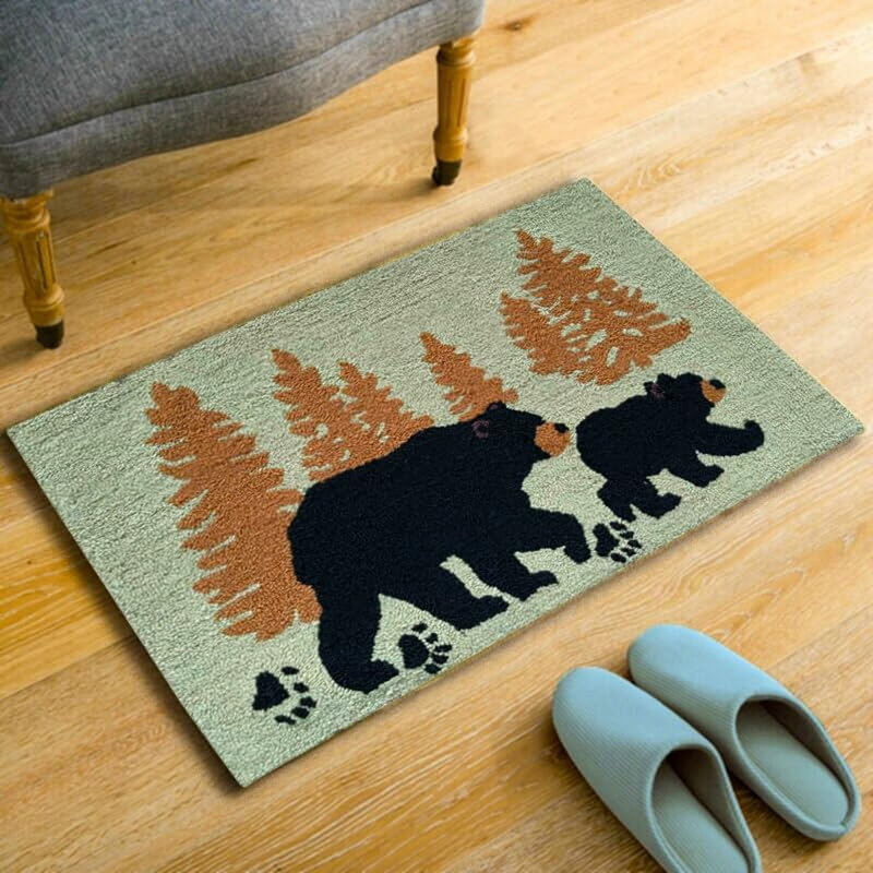 Tapis Woodland Bear Tree Silhouette - crocheté à la main 28,5 x 17 po pour la décoration intérieure