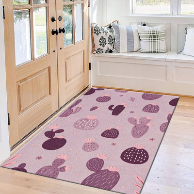 Tapis lavande cactus pour le salon, doux et confortable, adapté à toutes les saisons, facile à entretenir, tapis de sol intérieur lavable à la machine, sous la table de ferme convenant à la chambre à coucher, à la salle à manger, au bureau, au balcon, au patio
