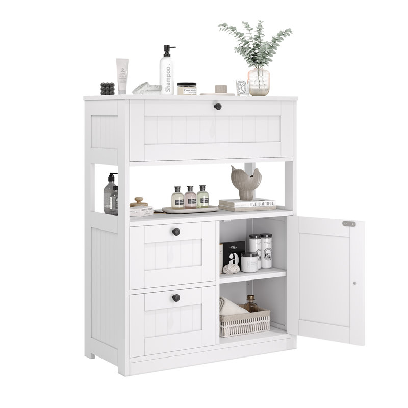 Multi-Functional Storage Cabinet 3 Drawers and 1 Door, White