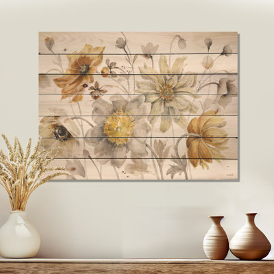 Fields of Gold Watercolor Flower VII - Traditional Print on Natural Pine Wood