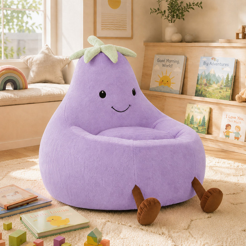 Fauteuil à billes avec aubergine Kannon, H 27,56 po x l 30,31 po x P 31,1 po, Polyester mauve