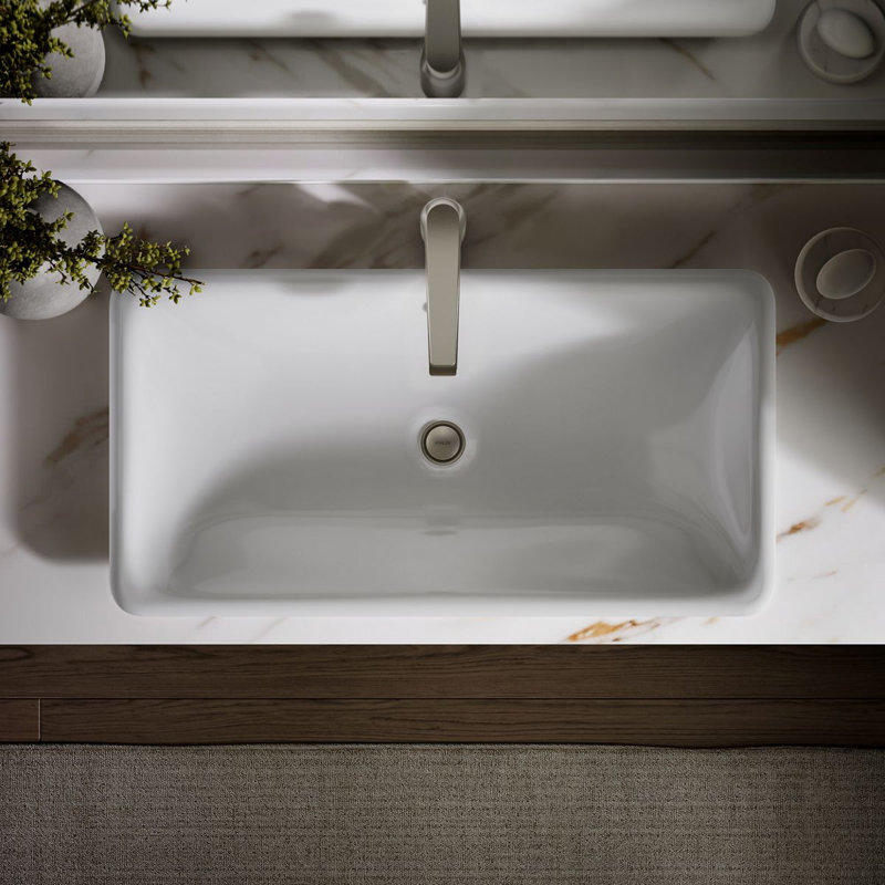 Iron Plains Metal Rectangle Dual Mount Bathroom Sink with Overflow, White/Black
