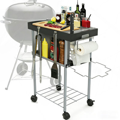 Rolling Grill Side Table Cart with Storage