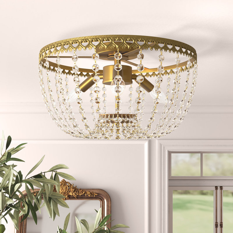 Plafonnier encastré 3 lumières Attahrawi, Laiton, H 9,5 po x l 16 po x P 16 po